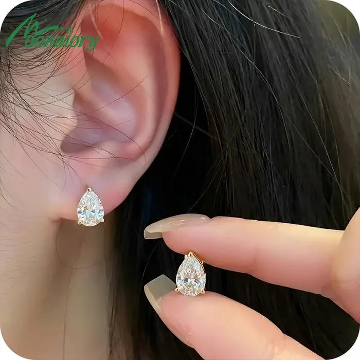 Boucles d'oreilles créoles Moonmory en laiton écologique avec zircon marquise pour femme