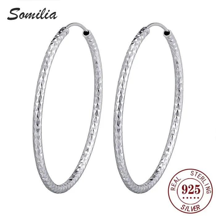 SOMILIA Boucles d'oreilles grandes et rondes pour femmes en argent sterling 925, design étincelant,