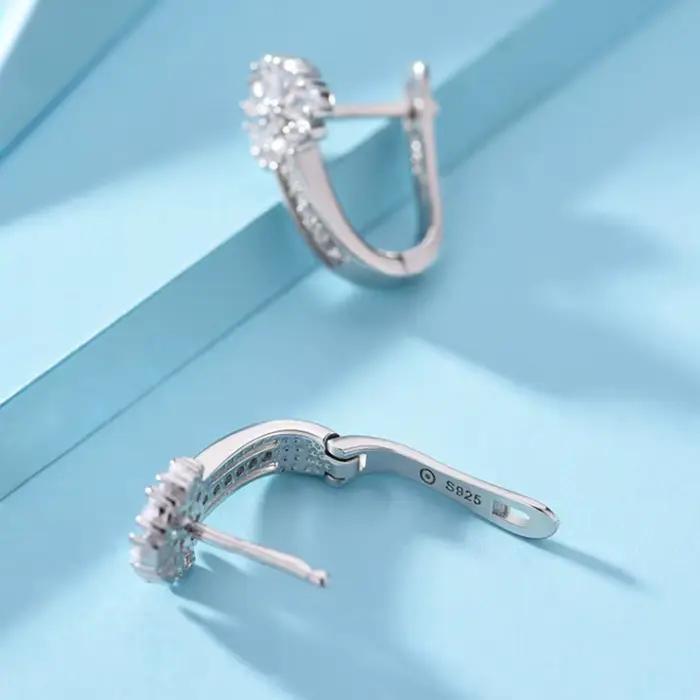 Bijoux fins 925 boucles d'oreilles en argent Sterling incrustées de Zircon cristal fleur