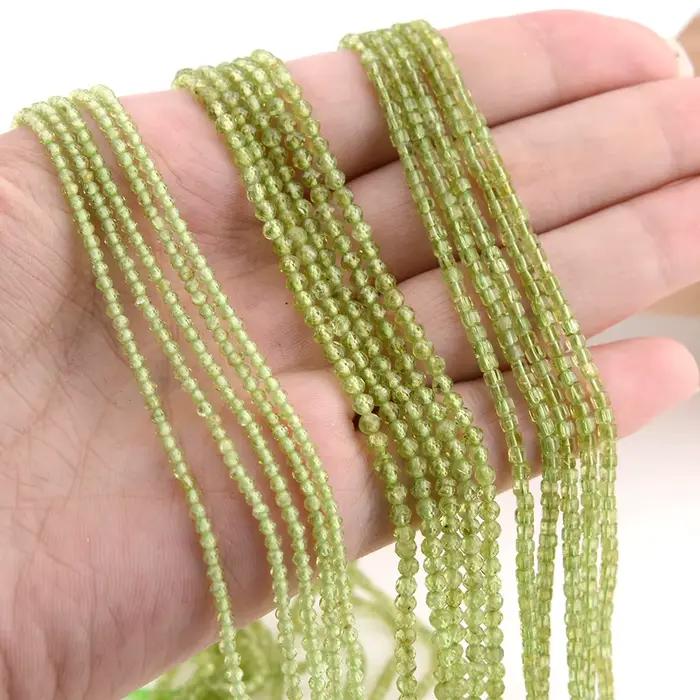 Perles rondes à facettes en péridot naturel 2mm 3mm pour bracelet et collier artisanal femme occassions spéciales