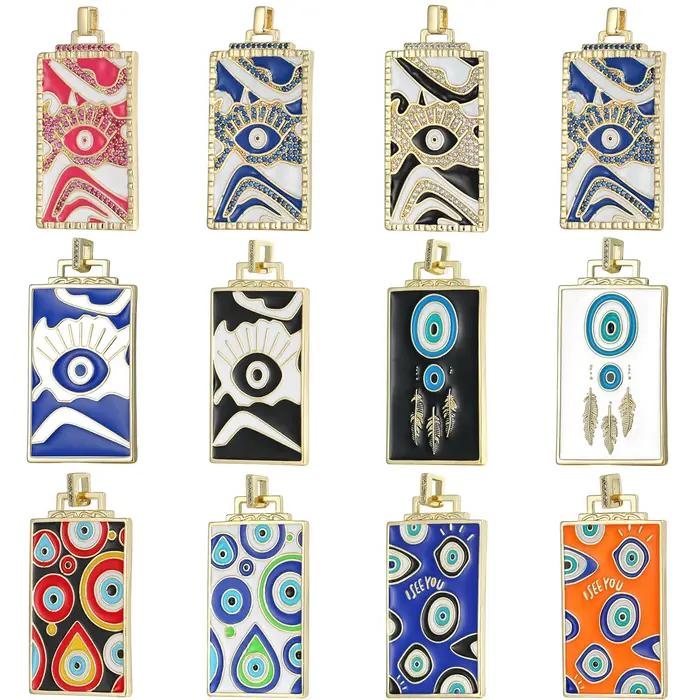 Juya Breloques Hamsa Fatima et Œil Turc Grec en émail coloré plaqué or 18 carats pour la fabrication de bijoux