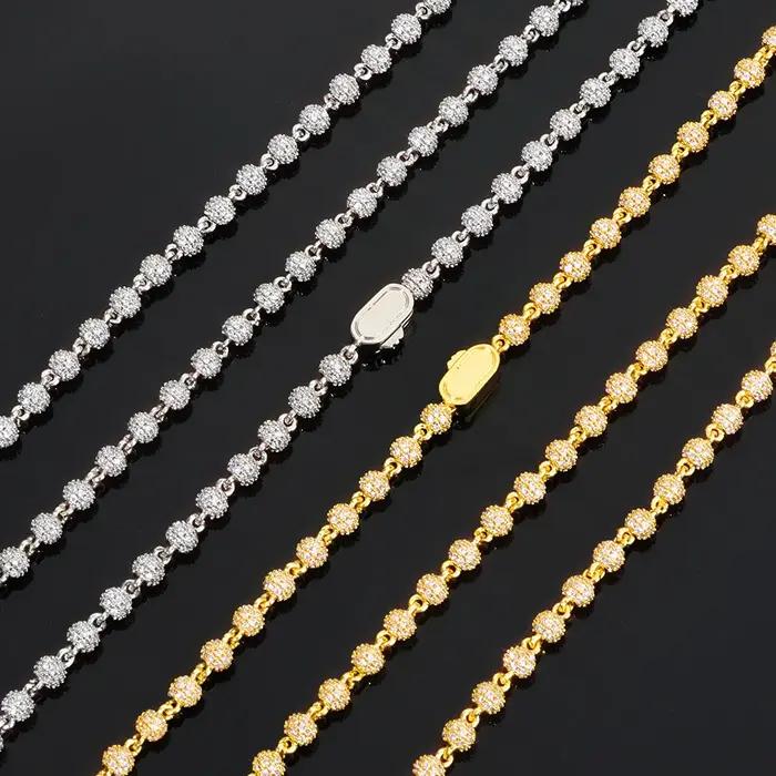 Bracelet en diamant pour femmes perle ronde exquise 4mm laiton brillant boucle printemps bijoux luxe occasions spéciales unisexe argent or