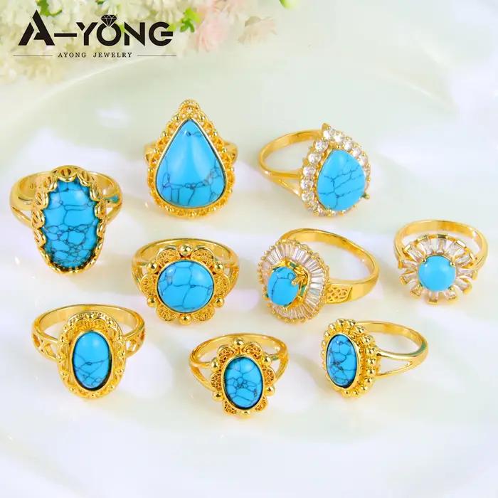 Bagues Turquoise rétro plaquées or 21 carats