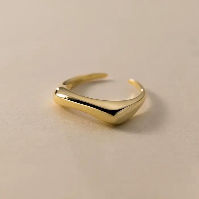 Argent sterling 925, forme géométrique en arc Bagues ouvertes pour femmes, accessoires de bijoux de fiançailles de haute qualité, bijoux en gros