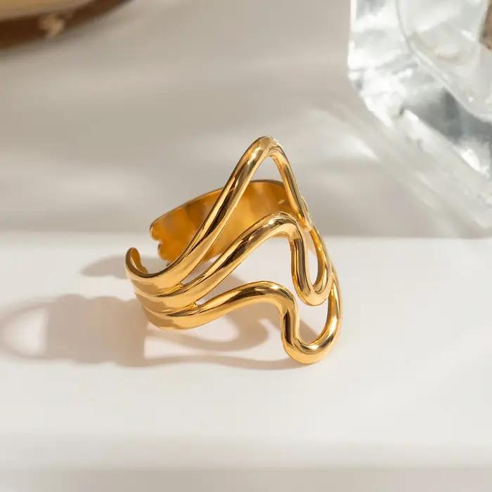 Bague ouverte irrégulière ondulée ajustable Yori Fashion