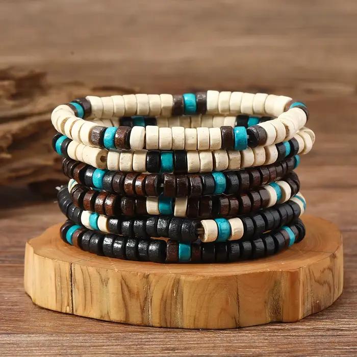 Ensemble de bracelets en perles de bois pour hommes, nouveau bracelet ethnique, simple, solide, document, perlé, mode masculine, article, accessoires de bijoux