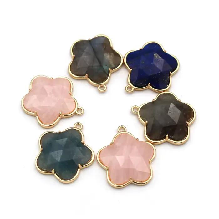 10 pièces bricolage boucles d'oreilles bijoux accessoires facettes pierre naturelle pendentif étoile breloques Quartz Rose Lapis Labradorite pierre pendentif