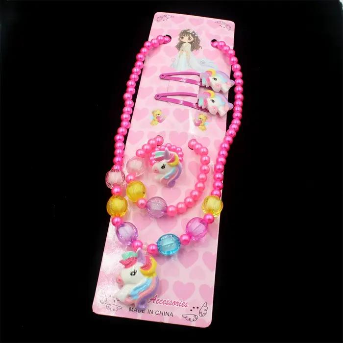 Ensemble de bijoux licorne pour enfants collier bracelet bague boucles doreilles accessoire de déguisement princesse partie cadeau occasionnelle