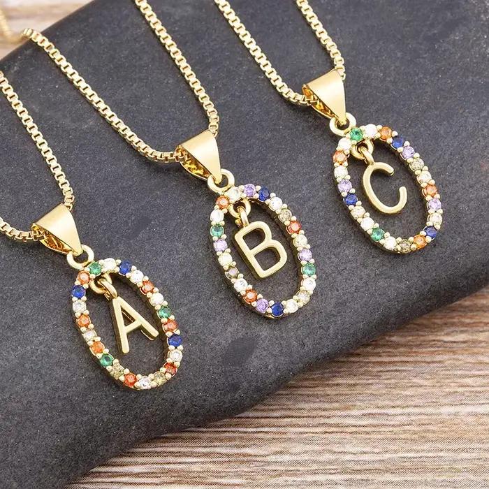Pendentif initial en or avec zirconium mode longue chaîne pour femmes occasions spéciales mon nom bijoux alphabet a-z