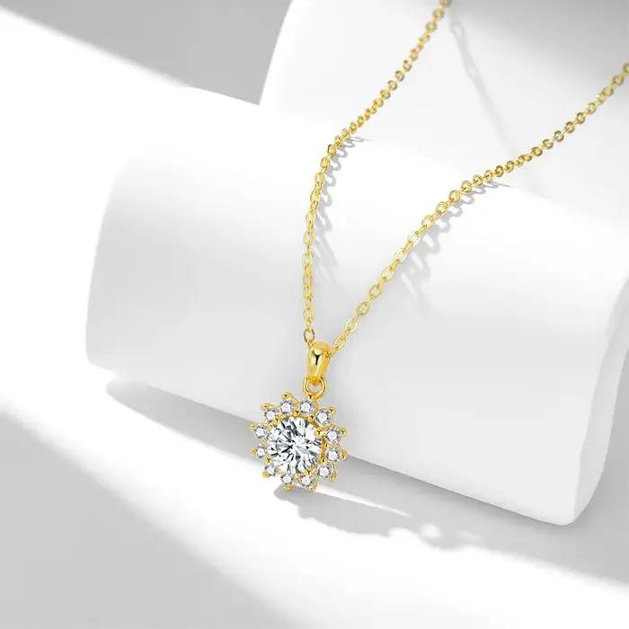 Collier pendentif en moissanite tournesol haute qualité argent sterling 925 plaqué or 14 carats unisexe classique certifié pour femmes et hommes occasions spéciales