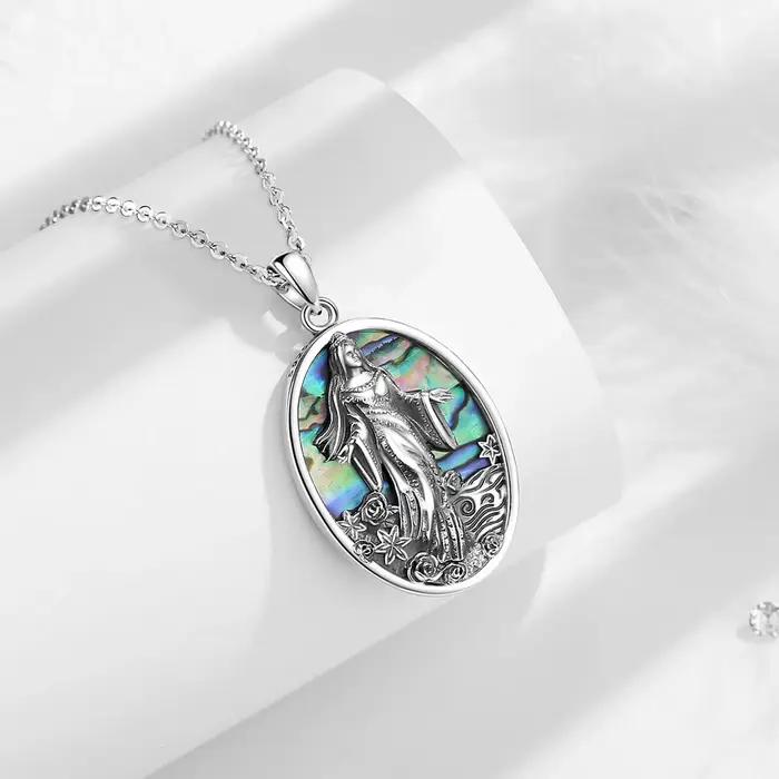 Collier en argent sterling 925 avec coquille d'ormeau naturelle représentant la déesse de la mer Yemaya pour femmes et hommes occasions spéciales traditionnelles