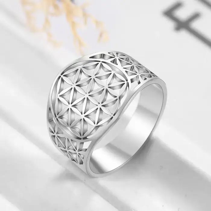 Bagues esthetiques en acier inoxydable plaqué or 18 carats fleur de vie vintage pour homme et femme occasions speciales partys anniversaires mariage