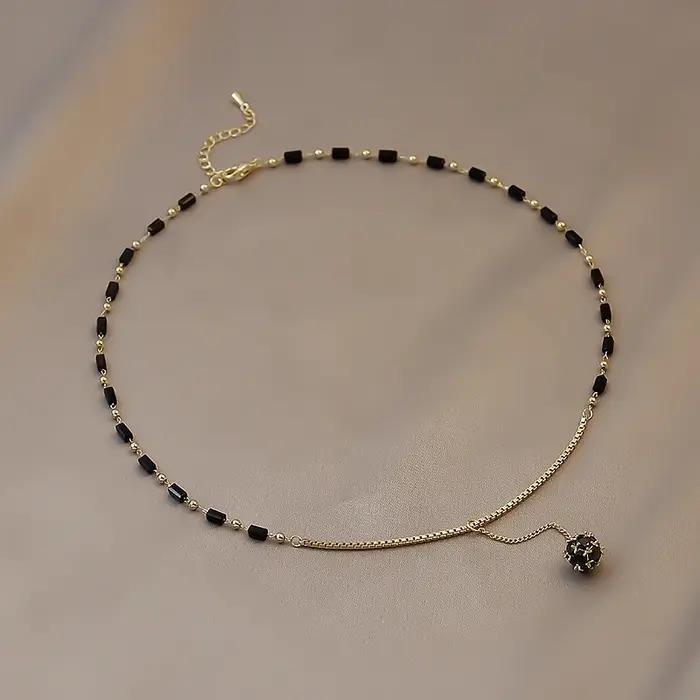 2025 nouveaux bijoux pour femmes mystérieux Sexy noir cristal Zircon boule pendentif collier fête luxe