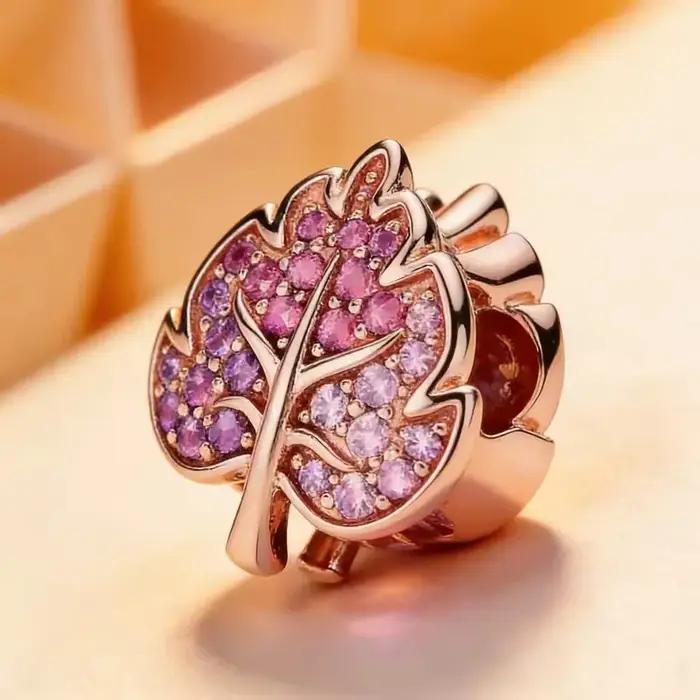 Nouvelle Collection – Pendentif Breloque Fleur Nœud en Zircon Rose en Argent 925
