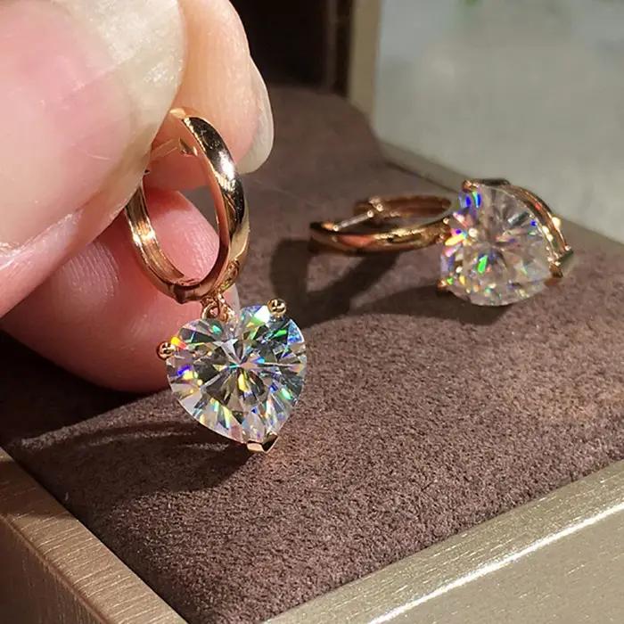 Boucles d'Oreilles Pendantes en Forme de Cœur Cubique pour Femme