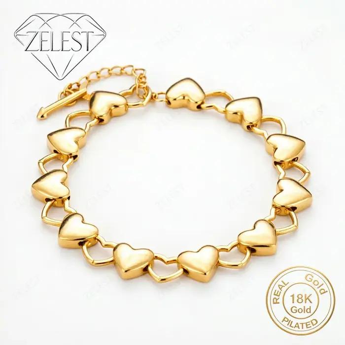Bracelet Cœur de Luxe en Argent Sterling 925 Plaqué Or 18K, 8 Pouces, Accessoire de Mode pour Femme, Idéal pour Mariage et Fêtes