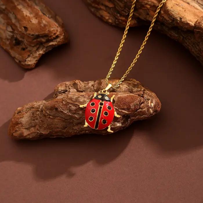 Jolivie – collier coccinelle en acier inoxydable émaillé pour femmes