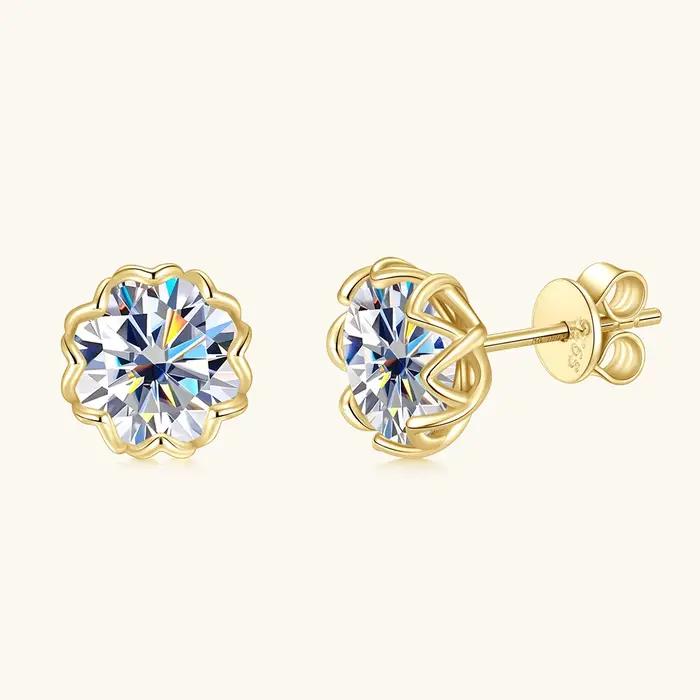 Sweetrain fleur 1CT 2CT Moissanite boucles d'oreilles pour femmes bijoux laboratoire diamant boucle d'oreille S925 argent plaqué or 18 carats Eear goujons