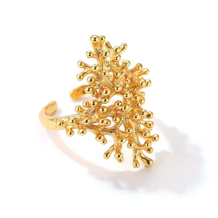 Bague en forme de branche de corail couleur or pour femmes et filles, design récif marin, bijou tendance, cadeau unique style plage