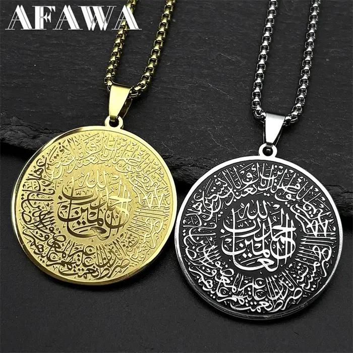 Médaille ronde islamique collier avec pendentif acier inoxydable couleur or bijou pour hommes femmes occasions spéciales partys anniversaires cadeau traditionnel