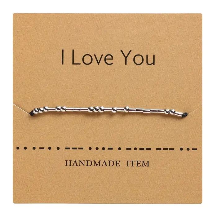 Je t'aime Morse Code lettre breloque Bracelets de perles ami famille jamais abandonner garder va BFF espoir tissé à la main Bracelet réglable