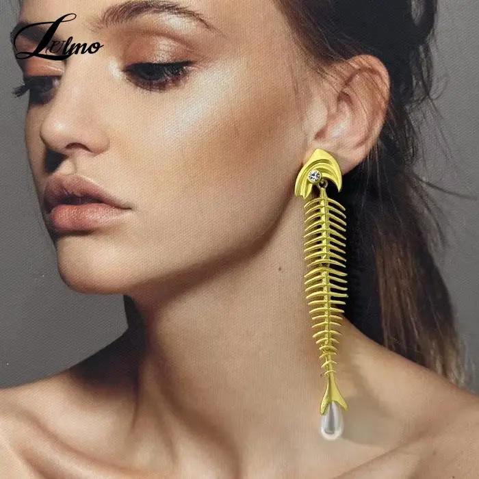 Boucles d'oreilles de luxe en arête de poisson pour femmes, exquises, Vintage, goutte d'eau, Punk exagéré, polyvalent, élégant, bijoux cadeaux