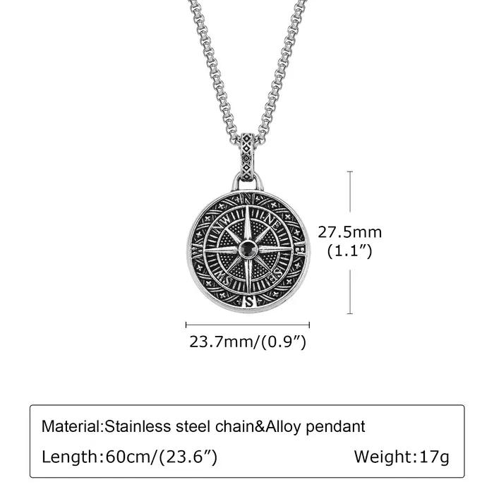 Collier pendentif boussole vintage pour hommes et garçons, collier de pièce de monnaie en acier inoxydable, collier hip hop rock, cadeau de guide de remise des diplômes