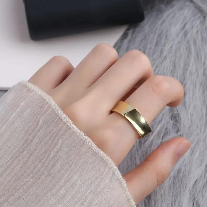 Bague géométrique carrée couleur argent pour femmes et Couples