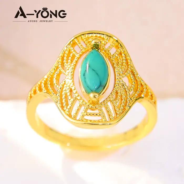 AYONG-Alliances plaquées or turquoise pour femmes, cuivre 18 carats, bijoux vintage, éthiopiens, Dubaï, Moyen-Orient, cadeaux de fête