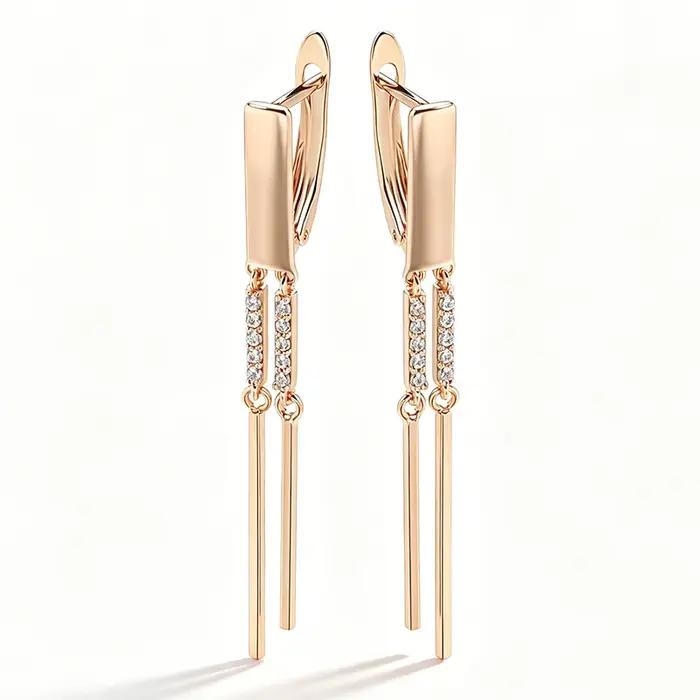 Boucles d'oreilles Kinel design tendance zircon naturel or rose 585 pour femmes occasions spéciales cadeau romantique