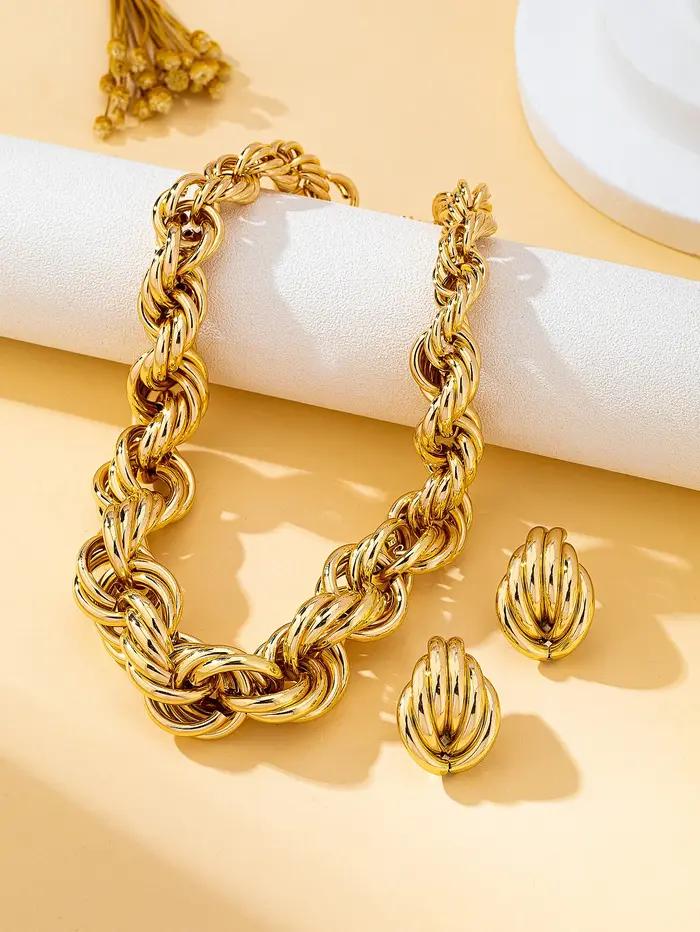 Ensemble de bijoux 3 pièces pour femme : Collier à chaîne épaisse de style bohème et boucles d'oreilles clous – Parfait