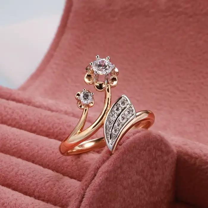 Anneau en or rose 585 avec zirconium blanc pour mariage et occasions spéciales vintage élégant pour femme