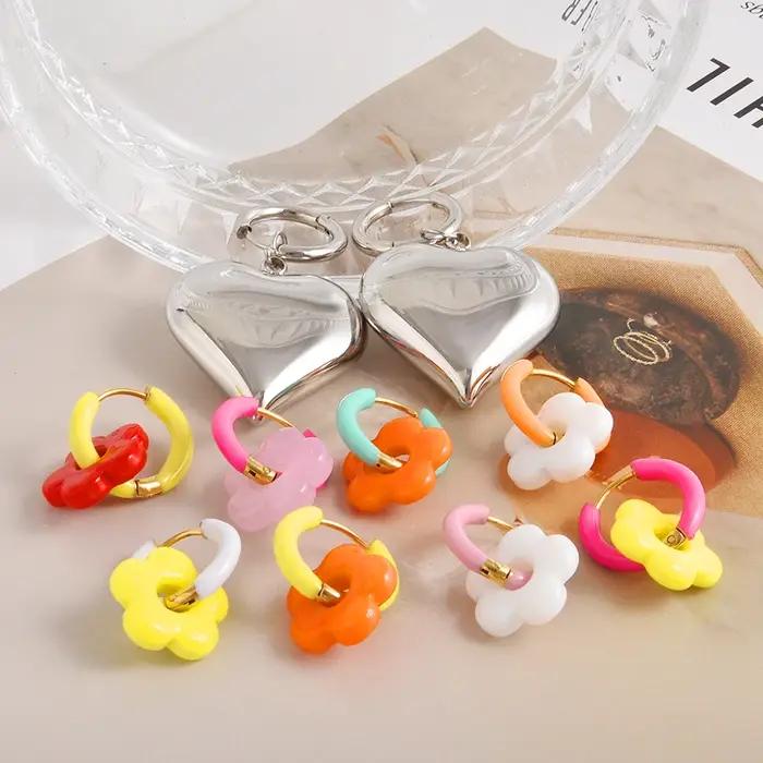 Boucles d'Oreilles Enamel Dopamine Pour Fille Motifs Cœurs Fleurs Abeille Élégantes Gothiques Occasions Spéciales
