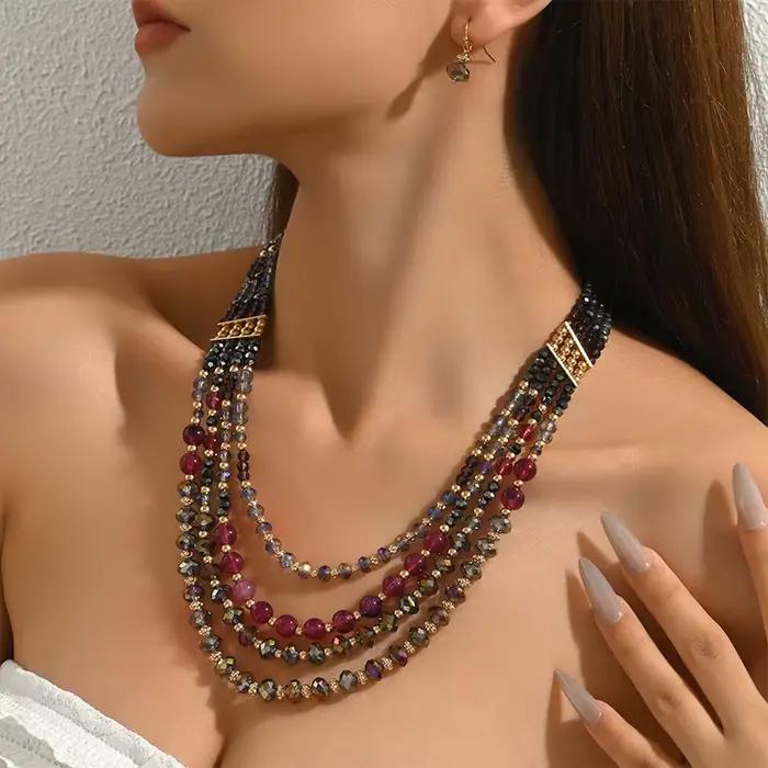 Collier de perles de verre multicouches pour femmes, bijoux de mode, accessoires de fête intemporels, nouveau design, vente en gros, cadeaux MQF313