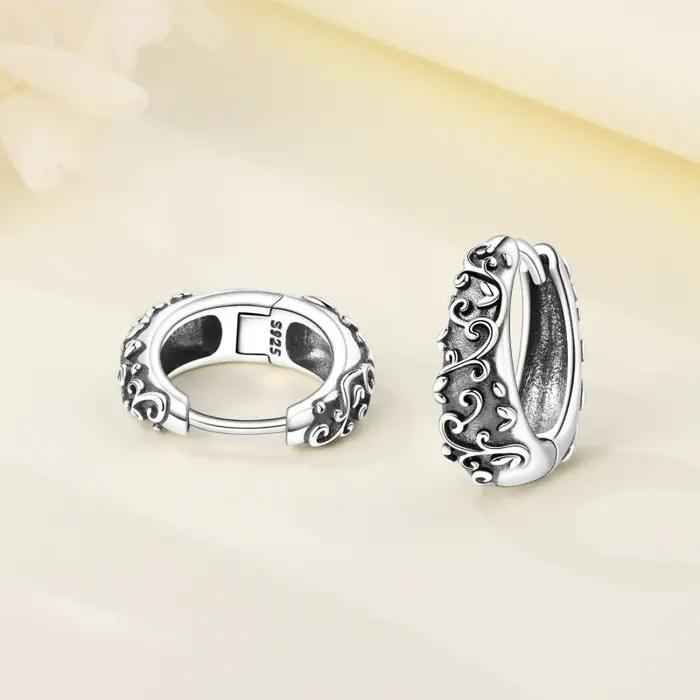 Boucles d'oreilles rétro vigne en argent sterling avec zirconium blanc, bijou élégant pour femmes, parfait pour les soirées et les occasions spéciales