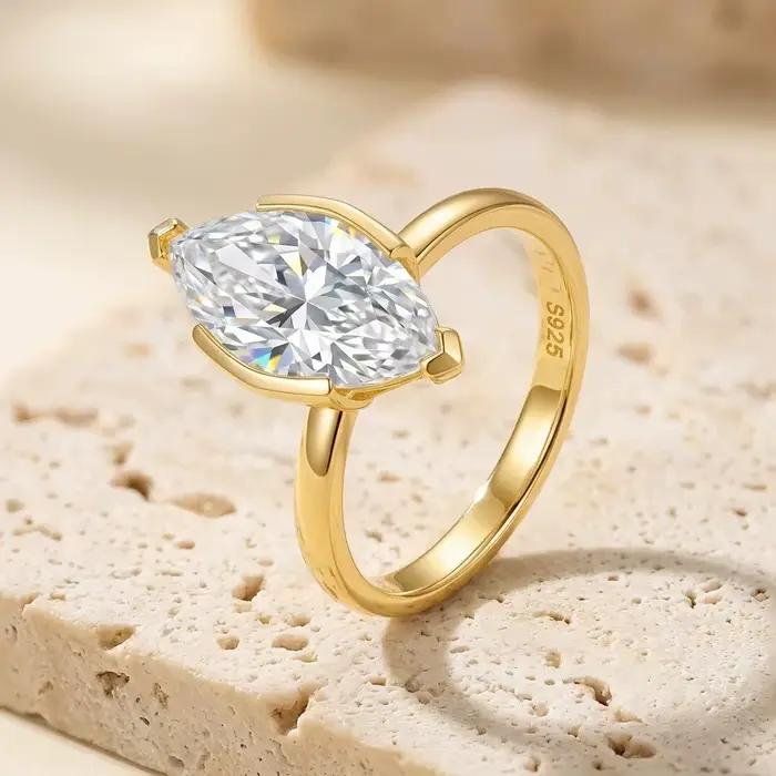 Bague de fiançailles en argent sterling 925 sertie de moissanite pour mariage alliance de qualité élégante pour femmes occasions spéciales