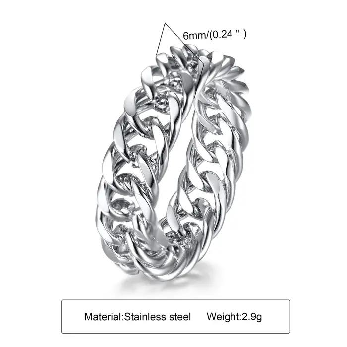 LINK Ring hommes, bague chaîne Miami en acier inoxydable