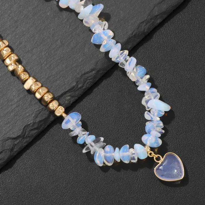 Hématite gravier pierre naturelle puces perles Neclace mode coeur forme pendentif collier bijoux pour les femmes