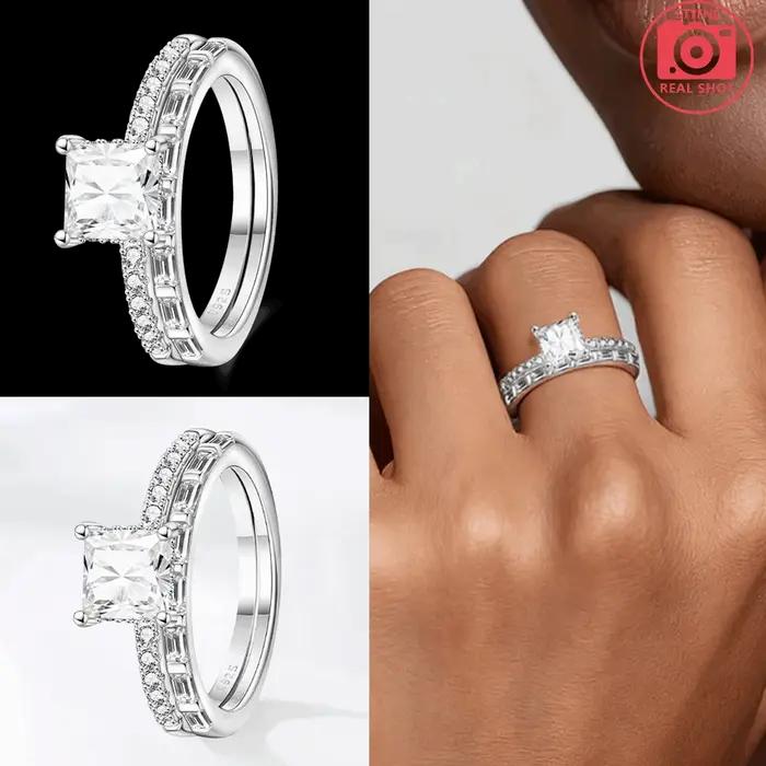 Bague de fiançailles et de mariage torsadée avec halo de zircone cubique taille princesse, plaqué ar