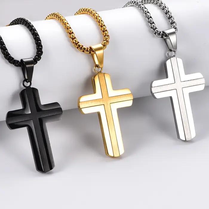 Collier pendentif croix en acier inoxydable pour hommes