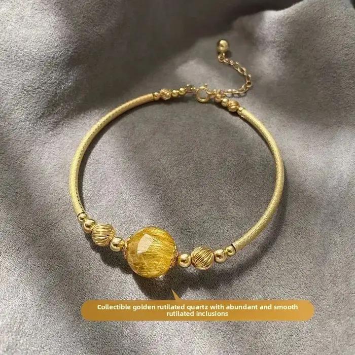Cristal blond naturel cheveux denses perles porte-bonheur rondes simples plaqué or 14K Bracelet enroulé en or Citrine Collection bijoux pour femmes