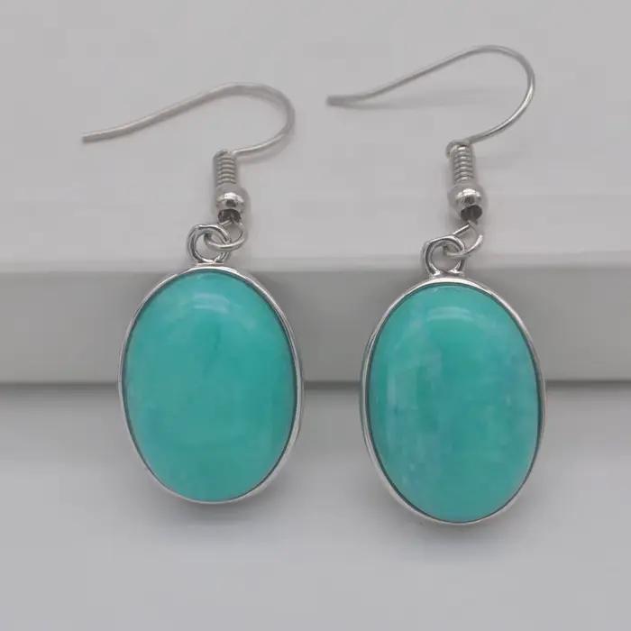 Agate/pierre de sable/ Sodalite brésilienne/Rhodonite/Turquoise/cristal/Lapis/opale/Malachite verte perles de pierre boucles d'oreilles ovales bijoux