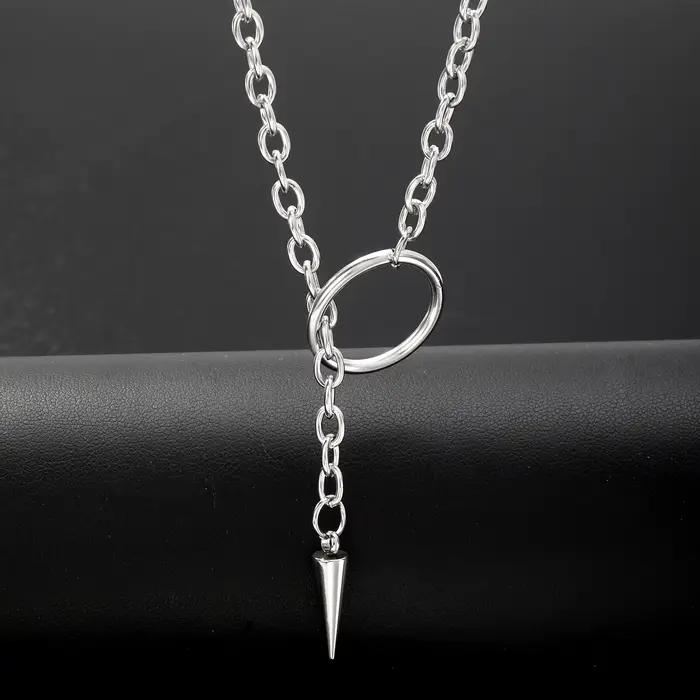Collier personnalisé haut de gamme en acier couleur argent avec pendentif rivet, ajustable, style chic gothique punk, pour homme/femme, idéal comme cadeau