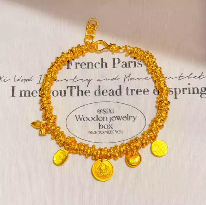 Bracelet à breloques dieu de la richesse jaune brillant pour femmes, artisanat en or Antique, nouvea