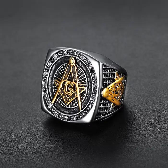 Mode strass maçonnique anneau en acier inoxydable charme bijoux exquis Mason franc-maçon femmes hommes anneau SMR0012