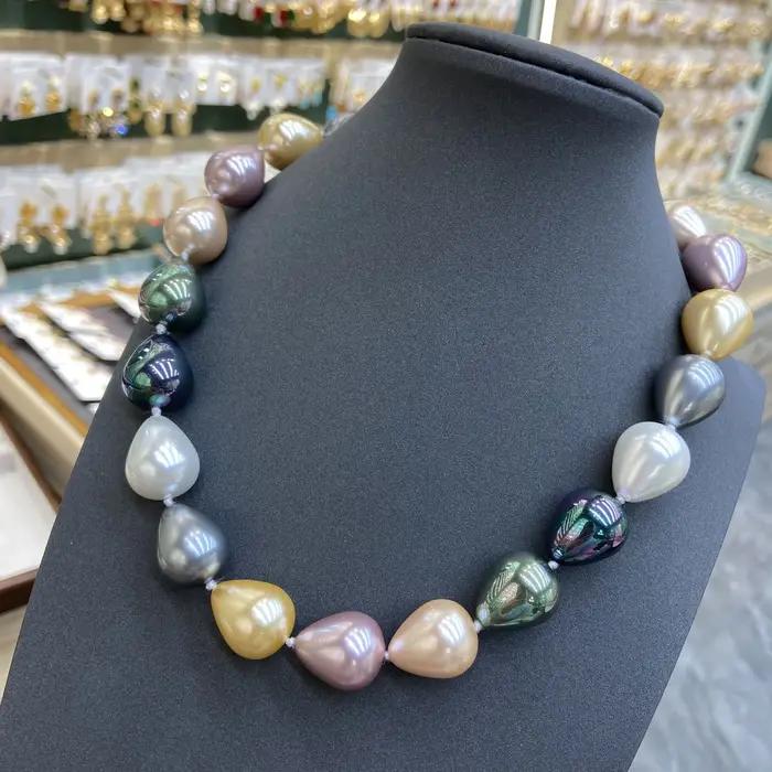 Grand collier de perles goutte d'eau Maillard pour femme