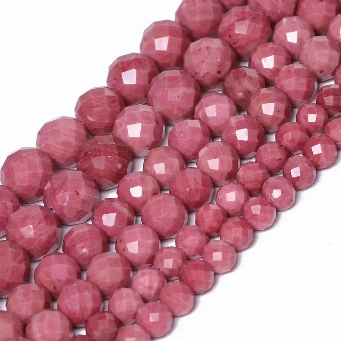 Perles rondes en pierre à facettes en Rhodonite naturelle