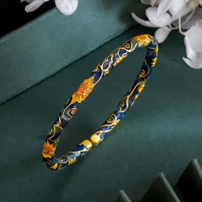 Bracelet en émail pour femmes, anneau ouvert Vintage, cloisonné chinois, bijoux à main de Style ethn