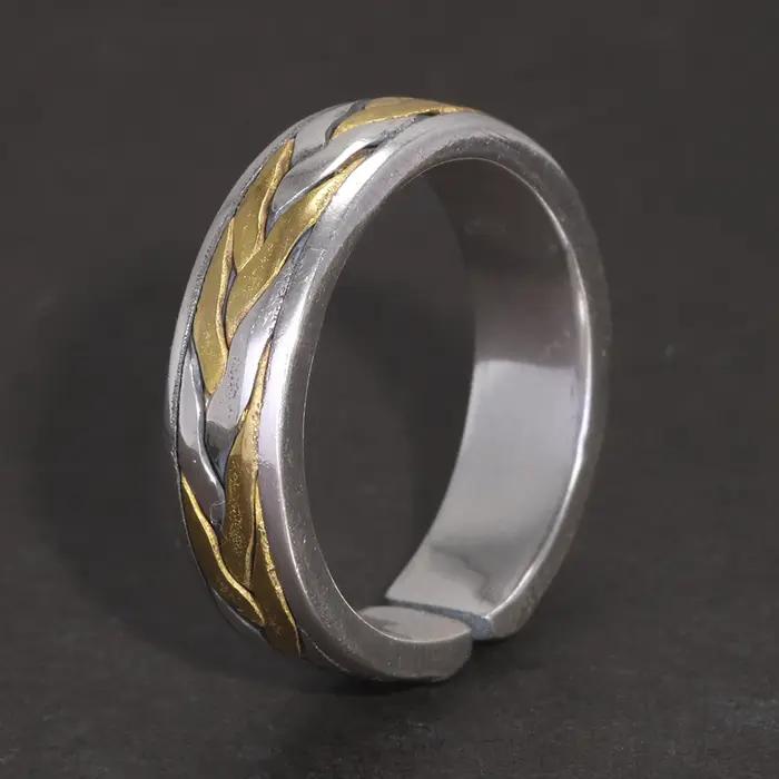 Bague tressée à double fils en argent regardé 925 véritable pour hommes et femmes