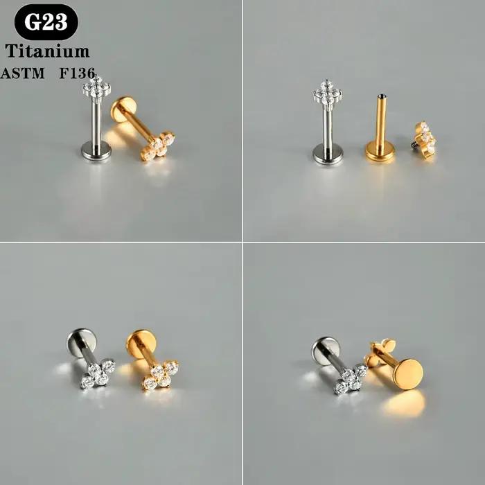 1 PC ASTM F136 titane Zircon dos plat boucle d'oreille fleur clous
